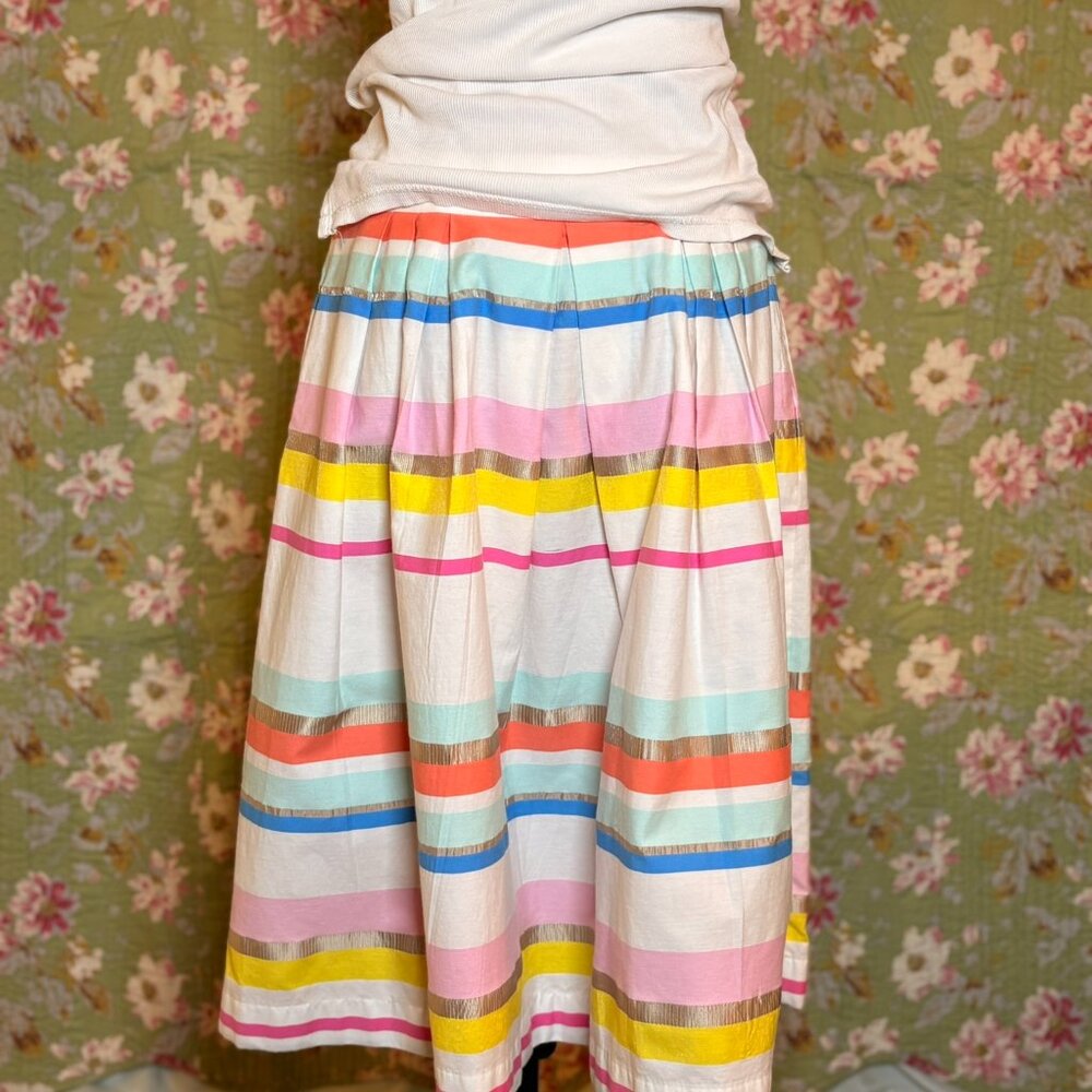 Kate Spade Ribbon Cape Rainbow Stripe Pleated Skirt Size 6